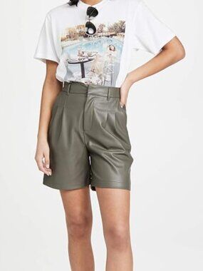 *BB Dakota Olive Faux Leather High Waisted Pleated Shorts Size 2